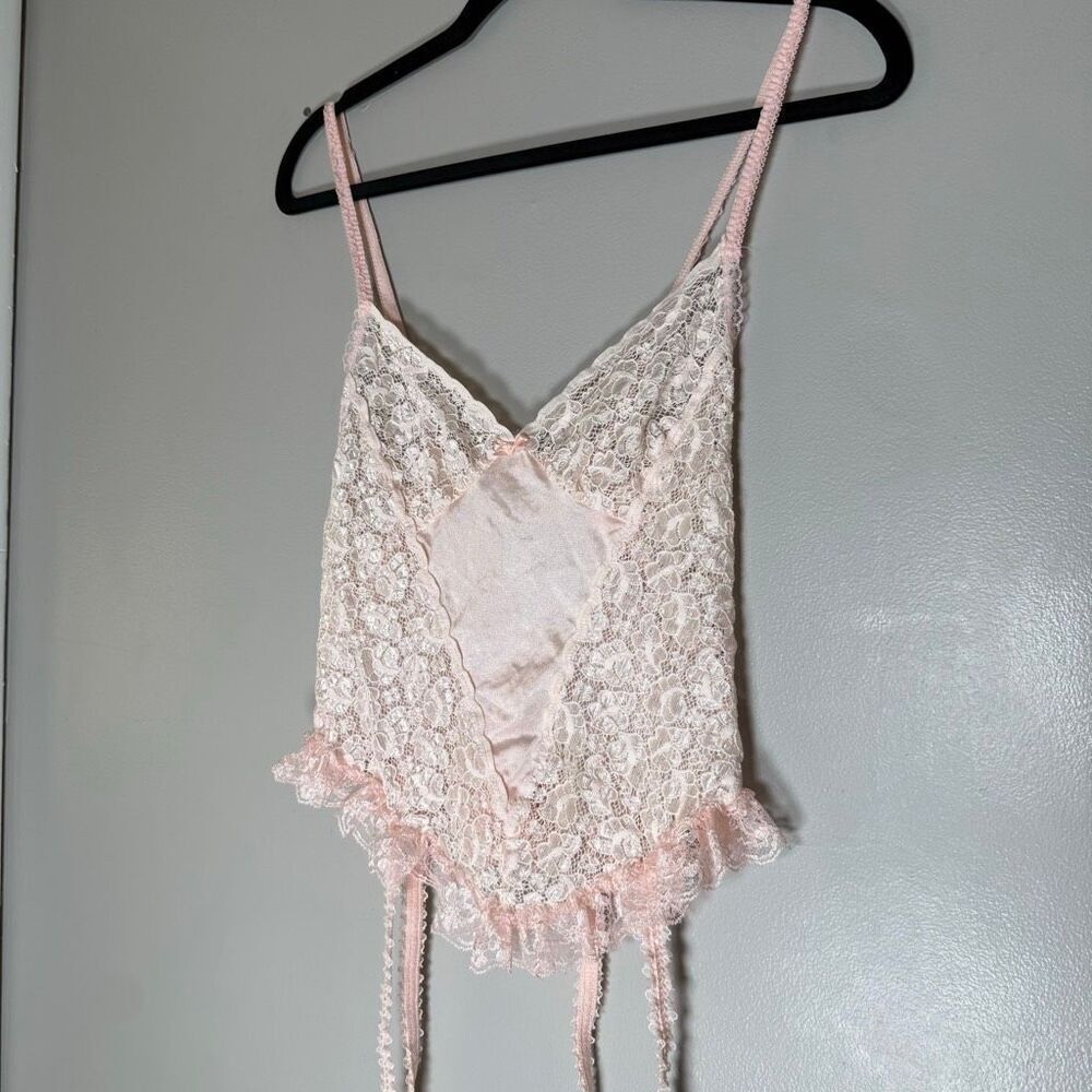 Vintage Alana Gale Pink Lace Garter Camisole Y2K Boudoir Fairy Top Lingerie